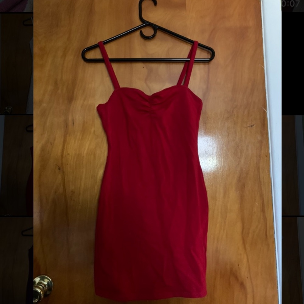 Red ruched front mini dress